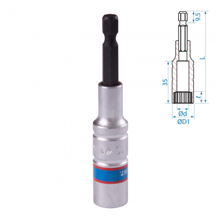 KING TONY Головка для шуруповерта двенадцатигранная 1/4", 10 мм, L = 80 мм 