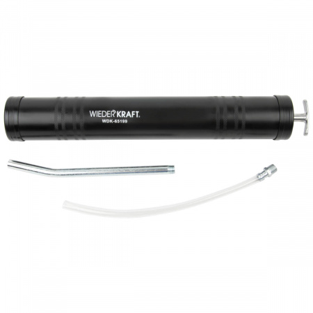 WiederKraft Шприц плунжерный маслозаливной, большая емкость (1 литр), гибкий шланг, трубка