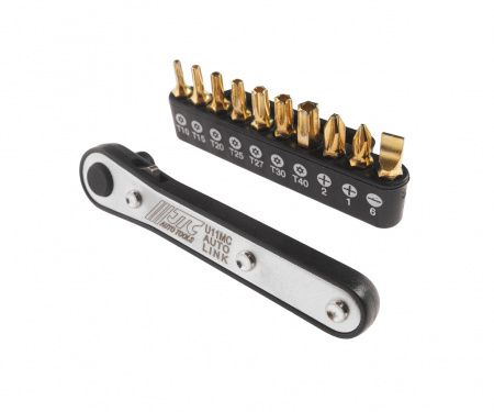 JTC Набор бит 1/4" SL6, PH1-2, TORX, Т10Н-Т40Н с ключом трещоткой 11 предметов 