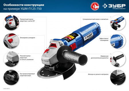 ЗУБР Профессионал УШМ Компакт d125 мм, 750 Вт